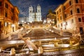 The Spanish Steps, the Church of the Santissima TrinitÃÂ  dei Monti and the Fountain of the Boat Royalty Free Stock Photo